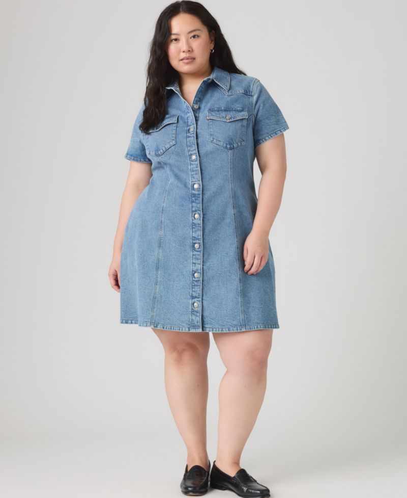 Plus Size Trace Western Short-Sleeve Collared Dress