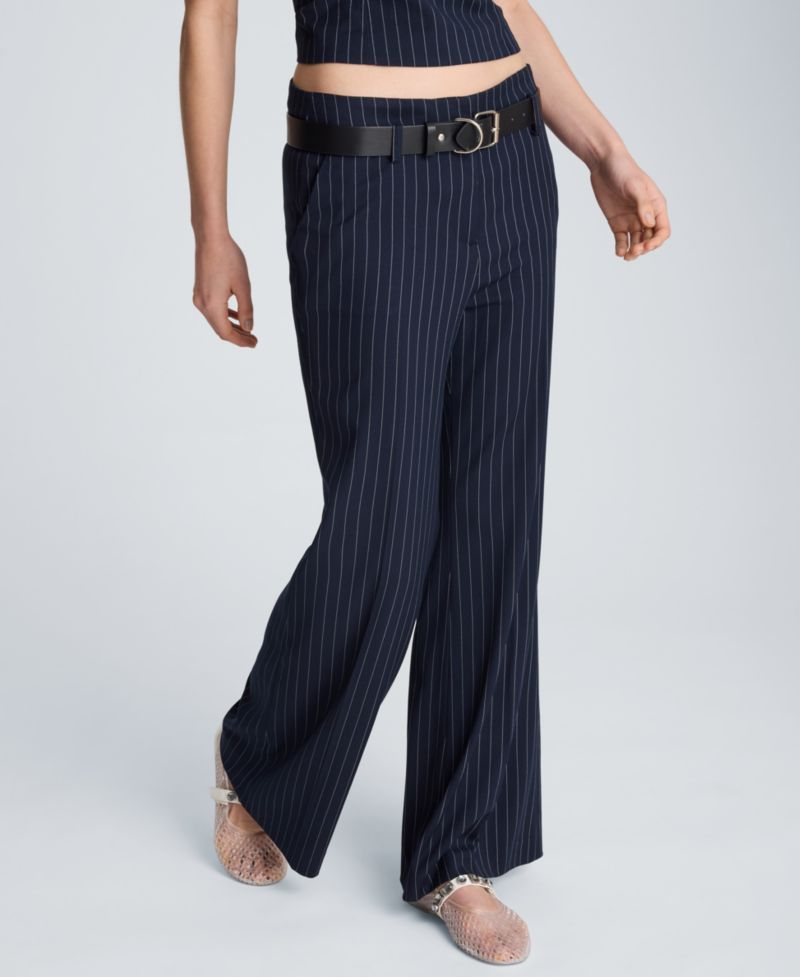 Women's Pinstripe Belted Flare Pants