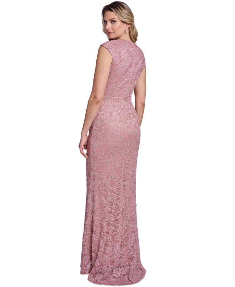 Women's Extended Cap-Sleeve Sweetheart Neck Side Tuck Gown