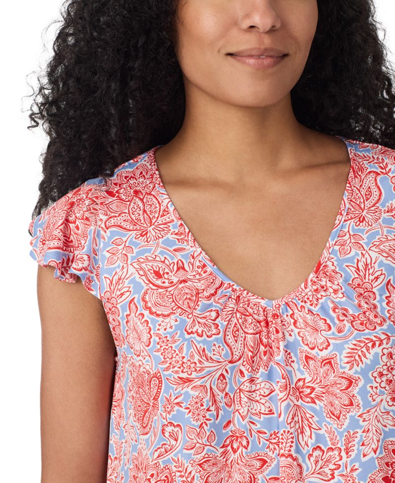 Women's Paisley V-Neck Short Flutter Sleeve Chemise
