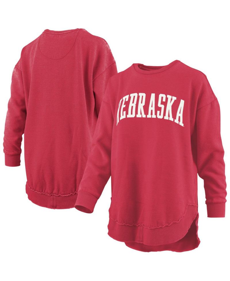 Women's Scarlet Nebraska Huskers M&eacute;lange Poncho Vintage Fleece Long Sleeve Pullover Sweatshirt
