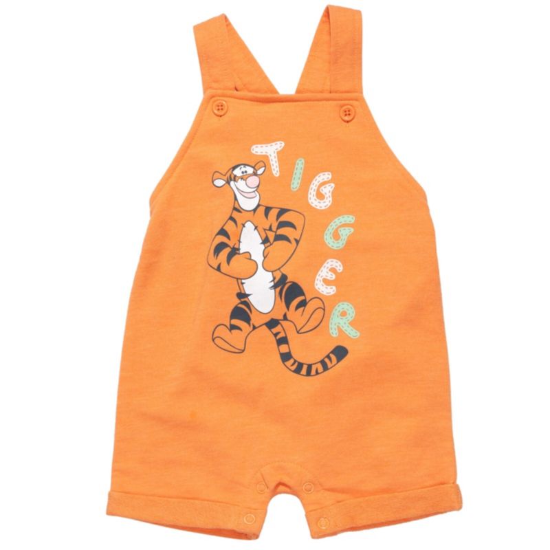 Baby Boys Tigger French Terry Short Overalls T-Shirt and Hat 3 Piece Outfit Set