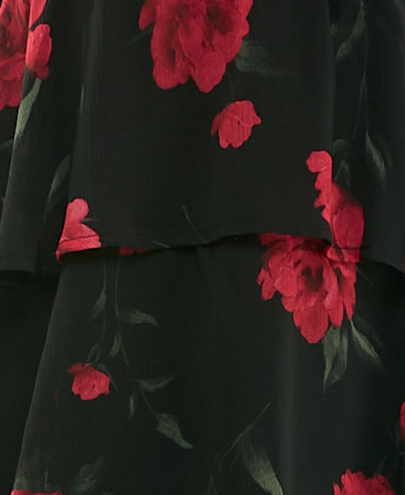 Juniors' Long-Sleeve Pleated-Waist Tiered Dress