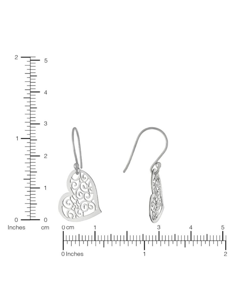 Sterling Silver Laser Cut Scroll Heart Drop Earrings