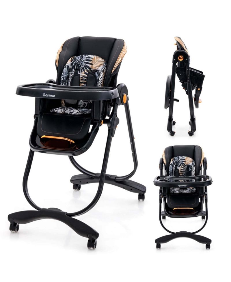 Baby High Chair with Wheel Folding Baby Dining Adjustable Height