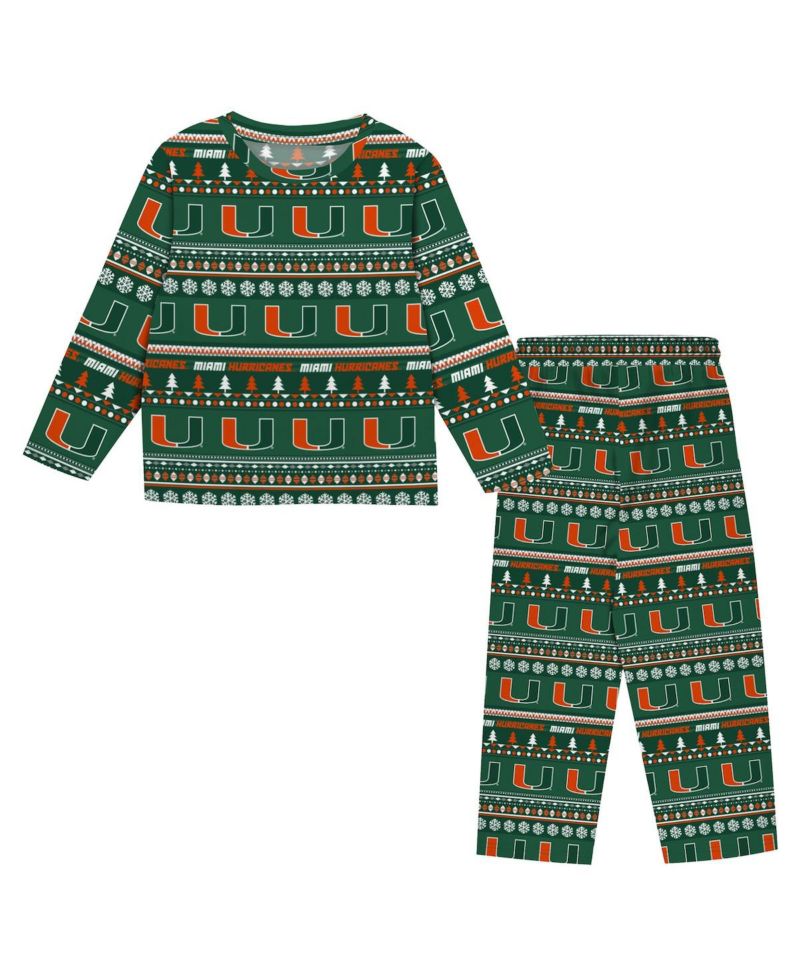 Baby Boys and Girls Green Miami Hurricanes Ugly Sweater & Pajama Set