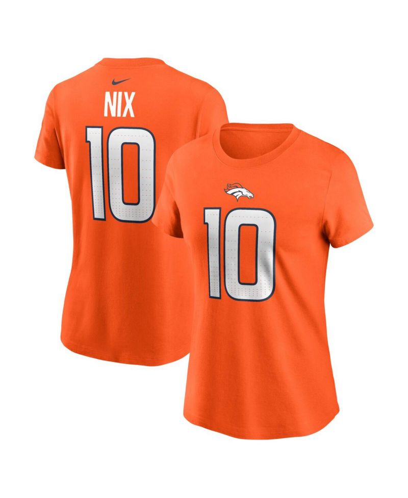 Women's Bo Nix Orange Denver Broncos 2024 NFL Draft First Round Pick Name & Number T-Shirt