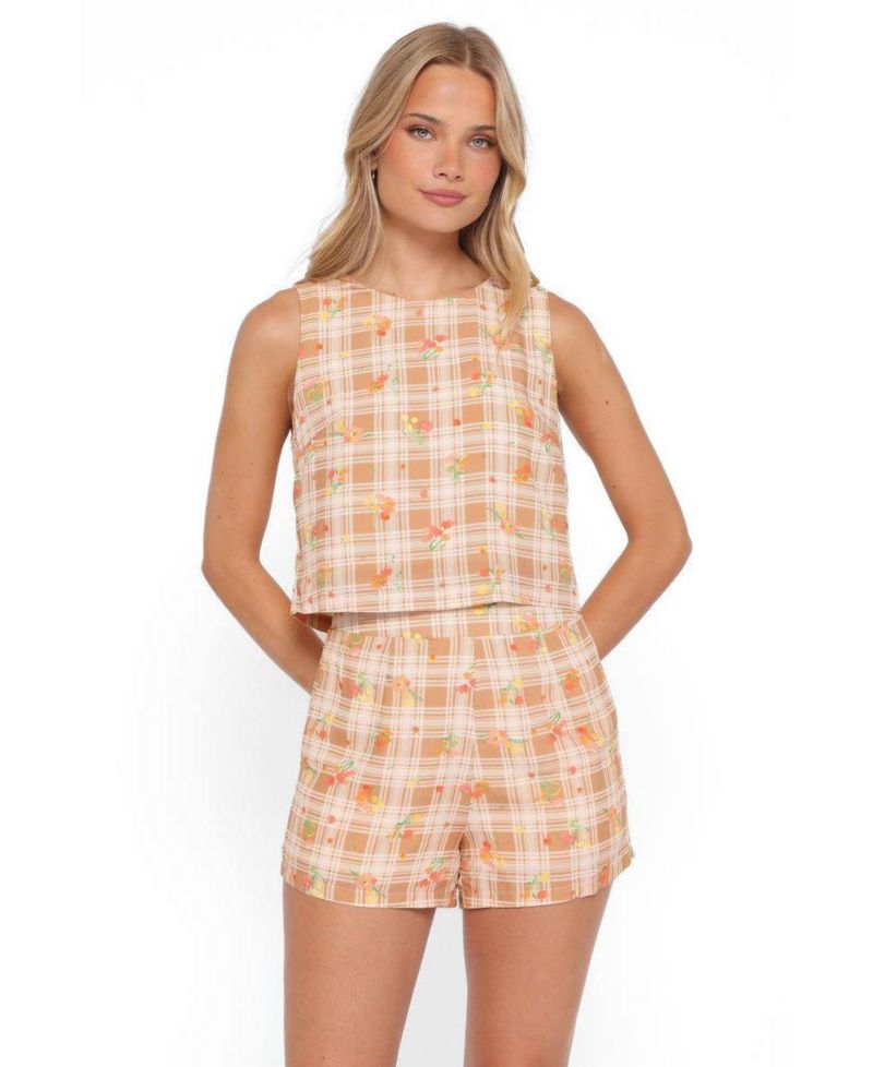 Women's Michelle High-Waist Floral-Print Crew Neck Top and Shorts, 2-Piece Set