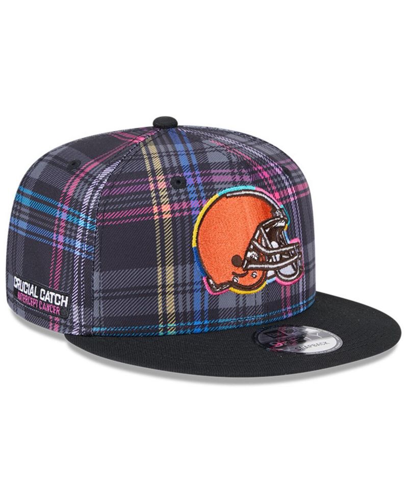 Men's Black Cleveland Browns 2024 NFL Crucial Catch Plaid 9FIFTY Snapback Hat