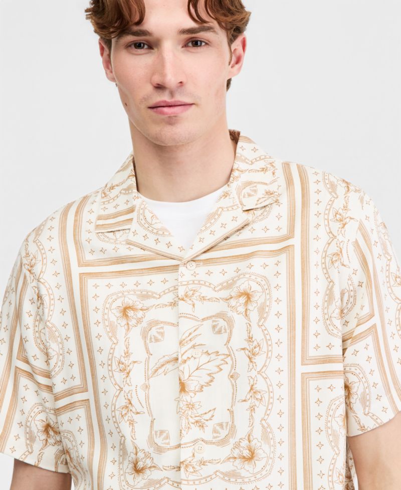 Men's Printed Silk-Blend Short Sleeve Shirt