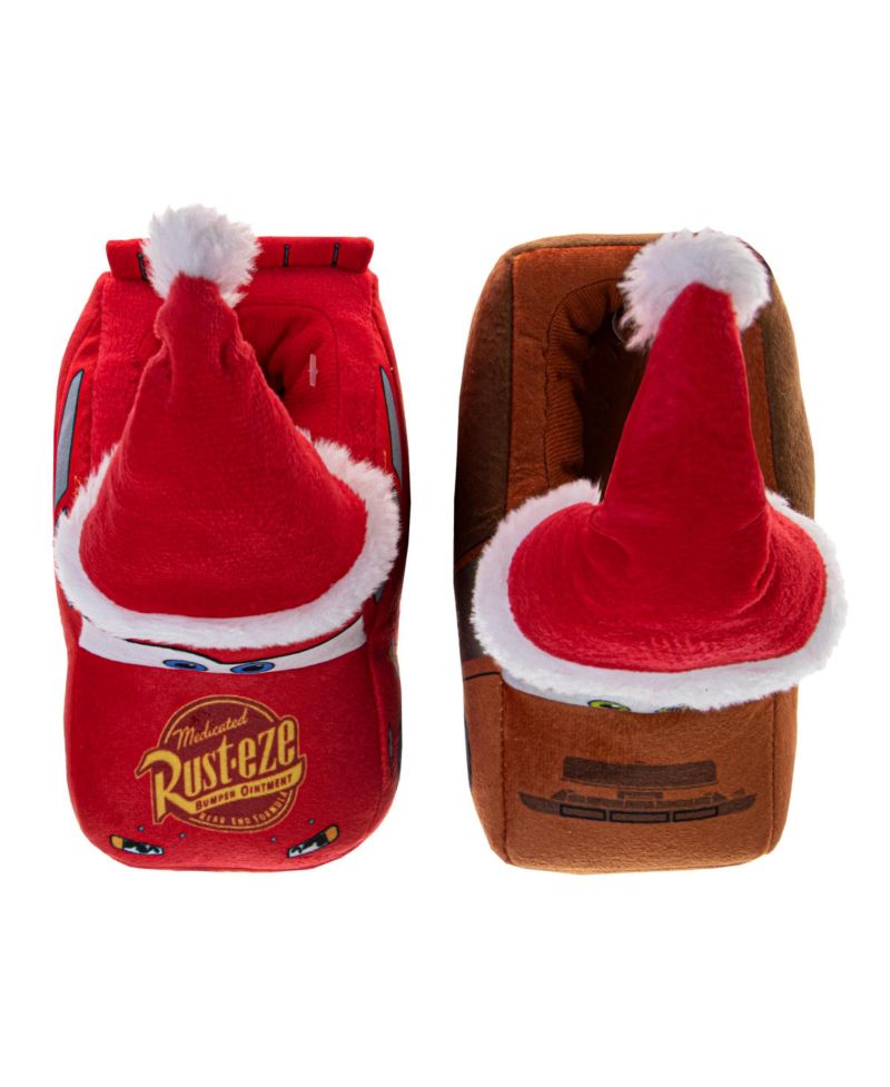 Cars Christmas Slippers Boys' Lightning McQueen Mater Cozy Warm Holiday Theme Soft Plush (Toddler Sizes 5-10/ Little Kid Sizes 11-1)