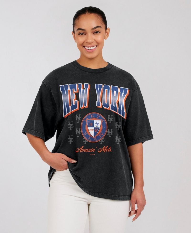 Women's Black New York Mets Oversized Boyfriend T-Shirt