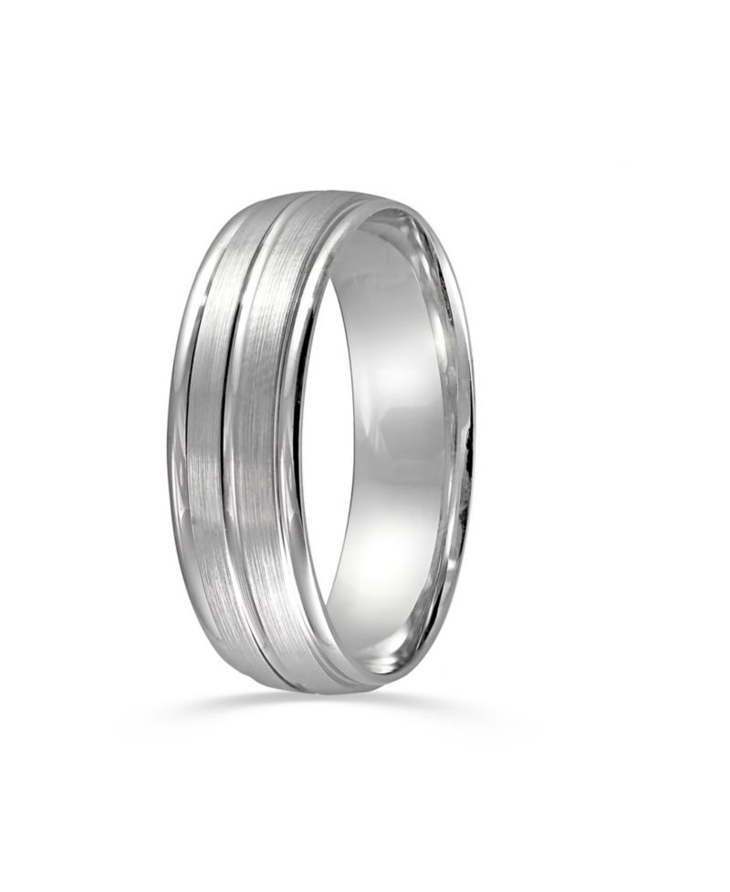 Men's Textured Beveled Edge Wedding Band in 14k White Gold