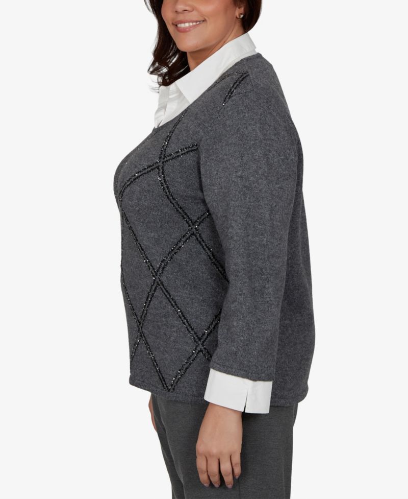 Plus Size Sequin 3/4-Length Sleeve Sweater