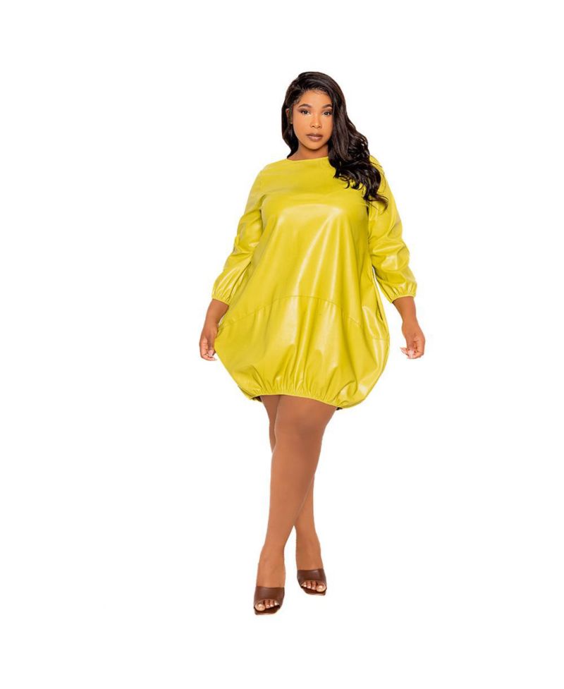 Plus Size Faux Leather Bubbled Mini Dress