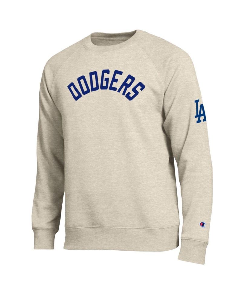 Men's Oatmeal Los Angeles Dodgers All-Star Soft Felt Raglan Sweatshirt