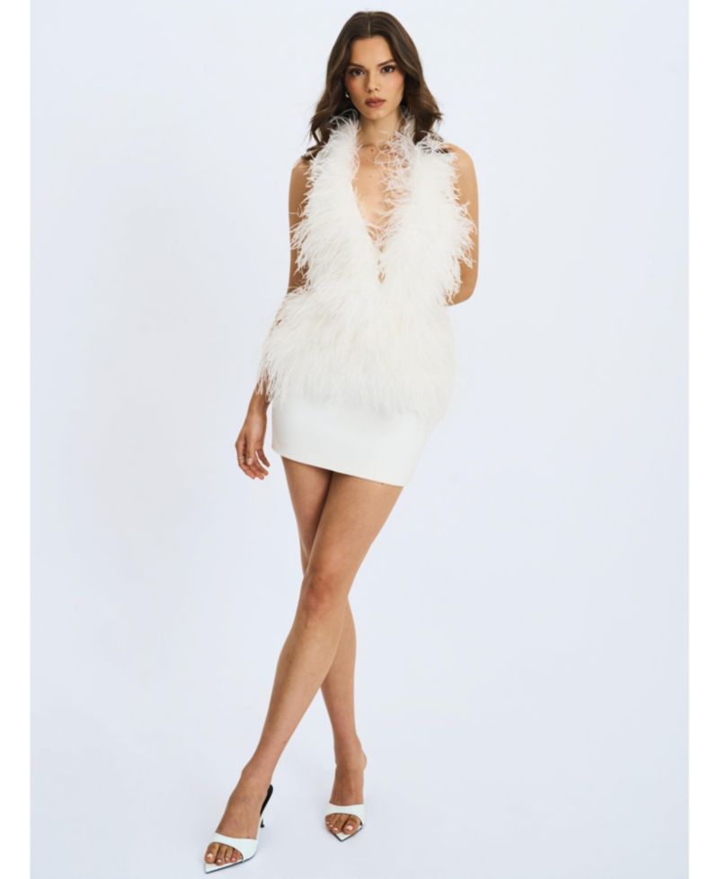 Women's Quisten Feathered Plunging Halter Mini Dress