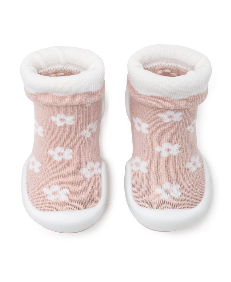 Baby Girls First Walk Sock Shoes Daisies - Mauve