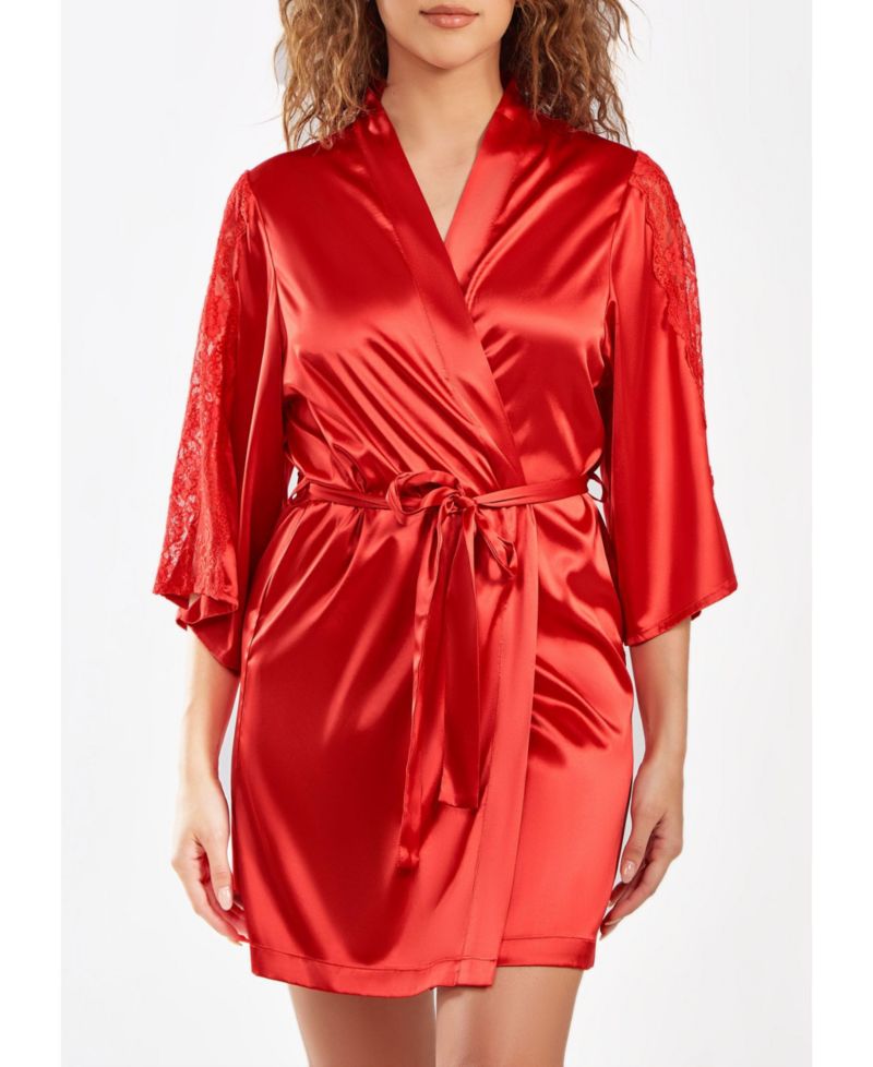 Women's Milena Satin and Lace Robe with Self Tie Sash