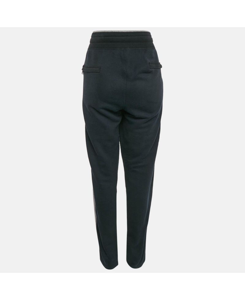 Women's Pre-Owned Dolce and Gabbana Blue Embroidered Cotton Knit Drawstring Track Pants