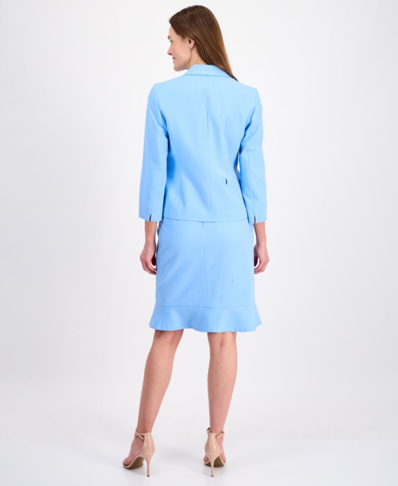 Women's Three-Button Seamed Flounce-Hem 2 Piece Skirt Suit