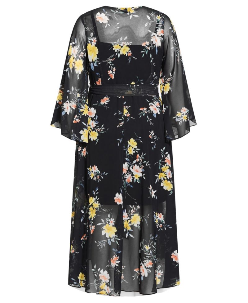 Plus Size Fleetwood Print Long-Sleeve Wrap Maxi Dress
