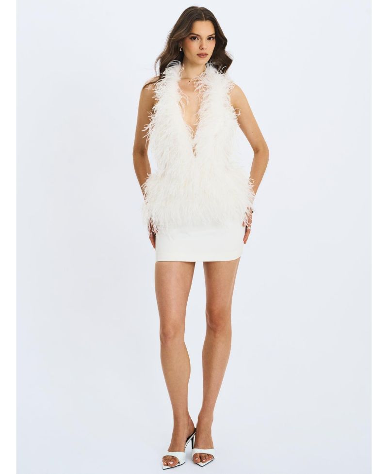 Women's Quisten Feathered Plunging Halter Mini Dress