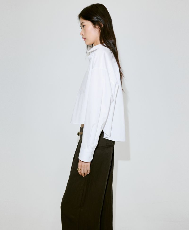 Women's Long-Sleeve Pocket Cropped Shirt