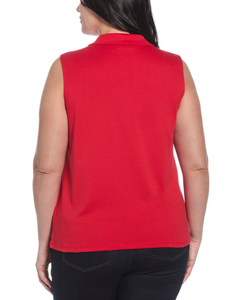 Plus Size Ribbed V-Neck Sleeveless Polo T-Shirt