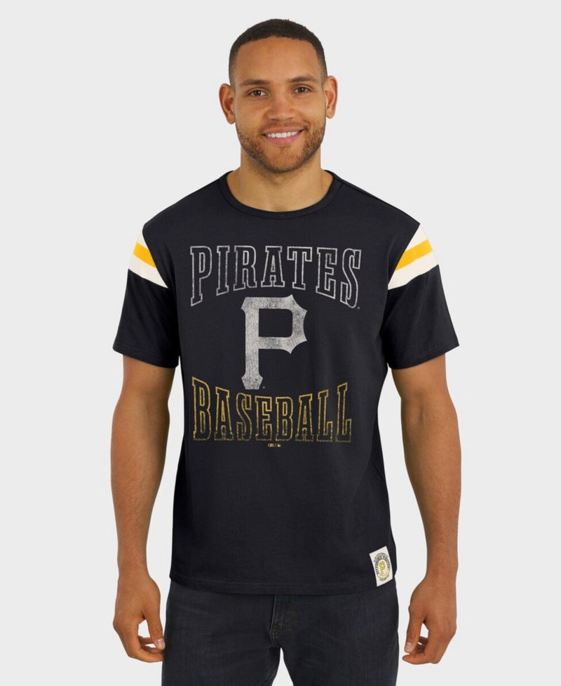Darius Rucker Collection By Men's Black Pittsburgh Pirates Distressed Sleeve Stripe T-Shirt