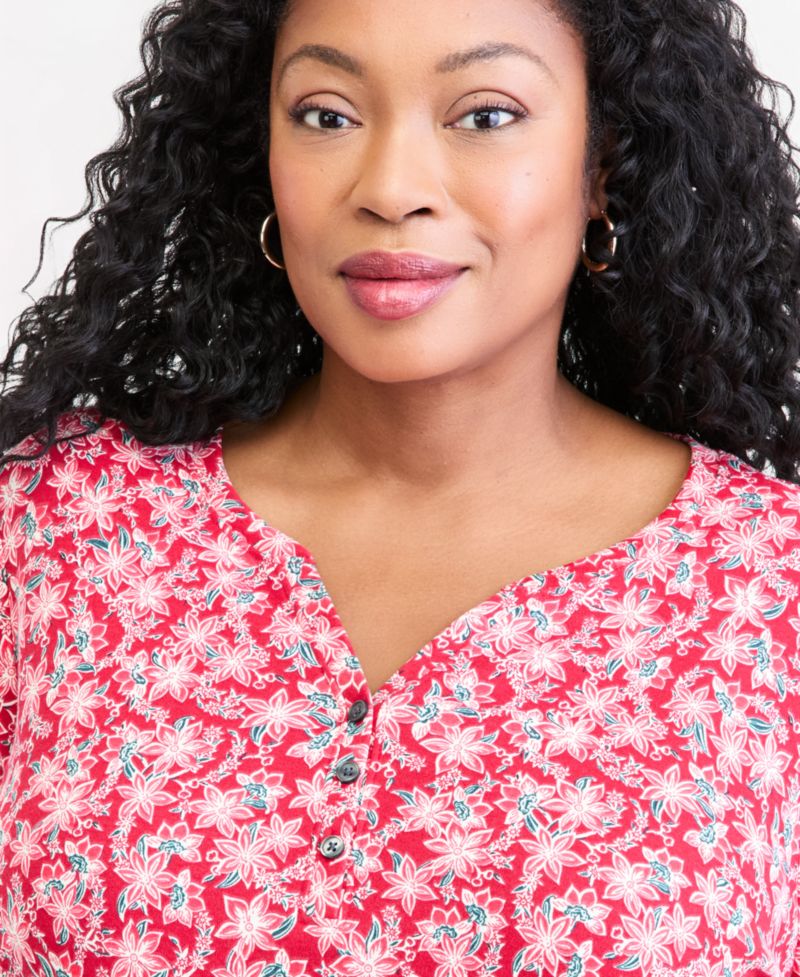 Petite Printed 3/4-Sleeve Henley Top