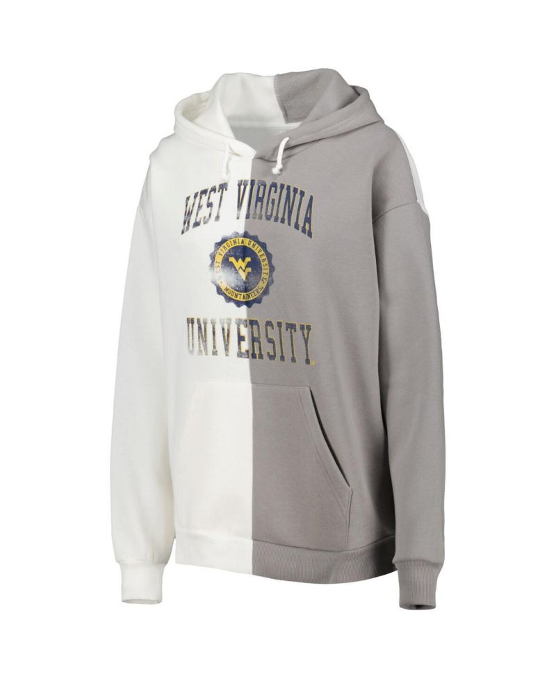 Women's Gray, White West Virginia Mountaineers Split Pullover Hoodie