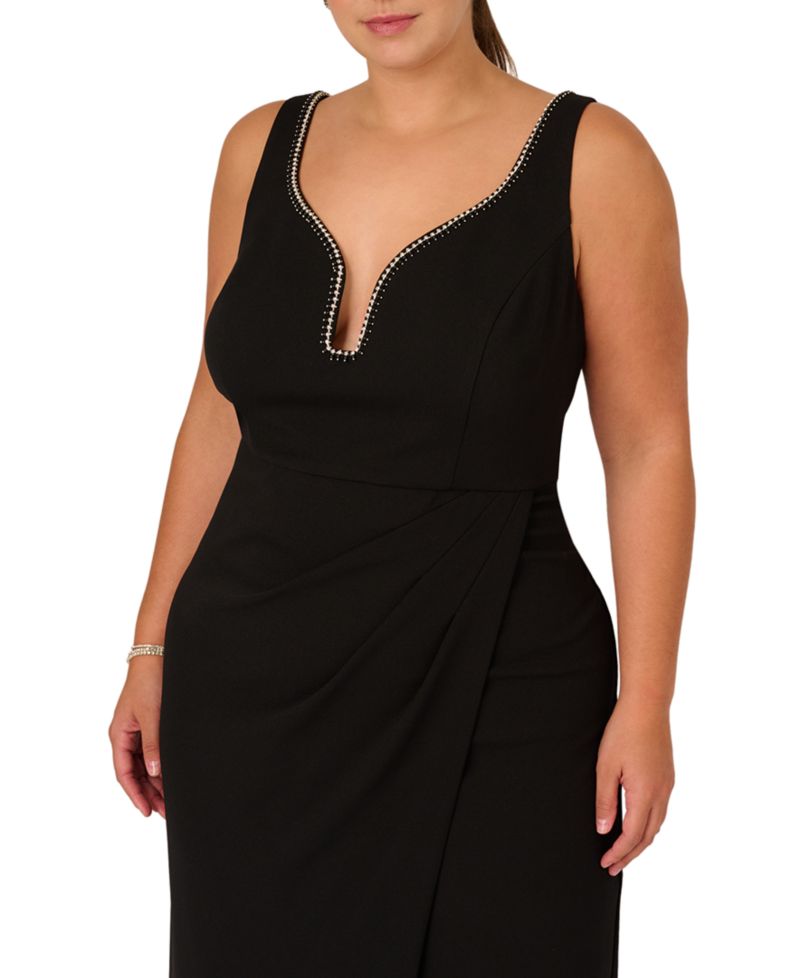 Plus Size Embellished Crepe Gown