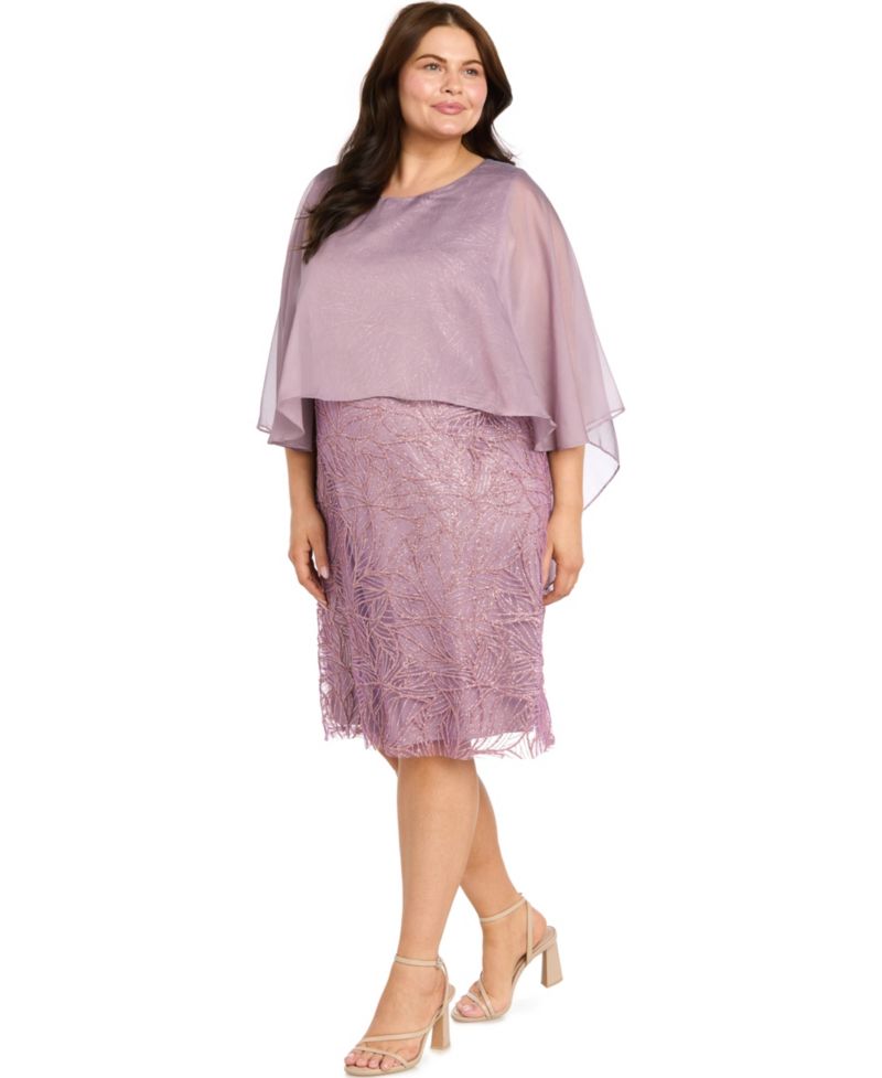 Petite Glitter Sheer Capelet Overlay Dress