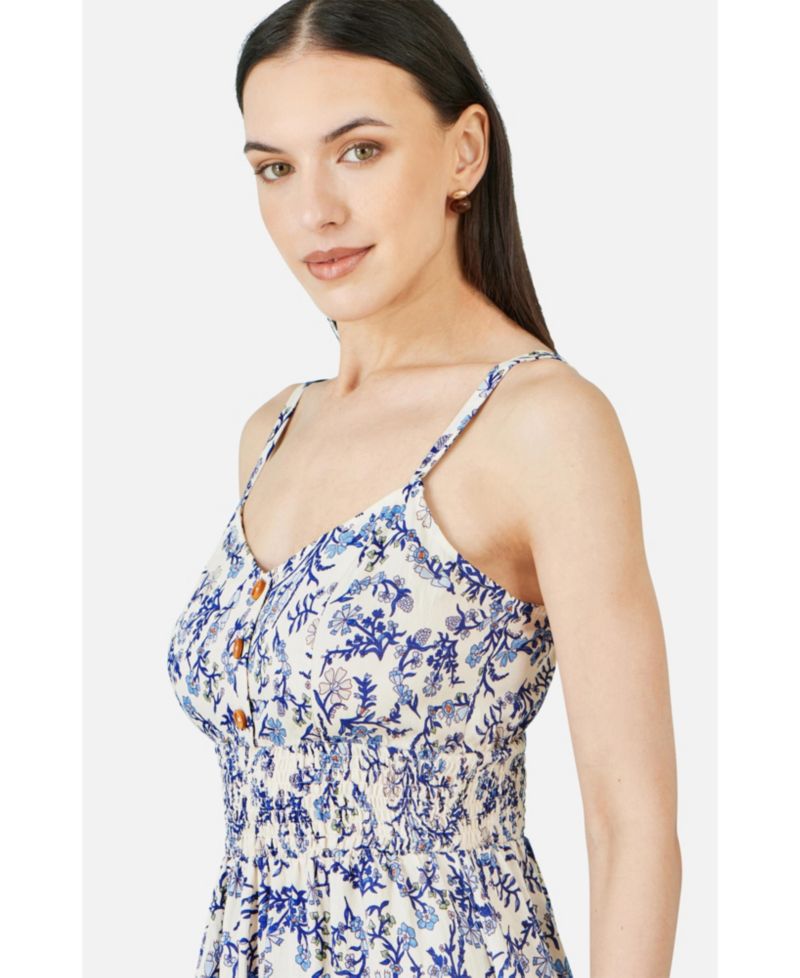 Women's Floral Border Print Midi Sun Dress