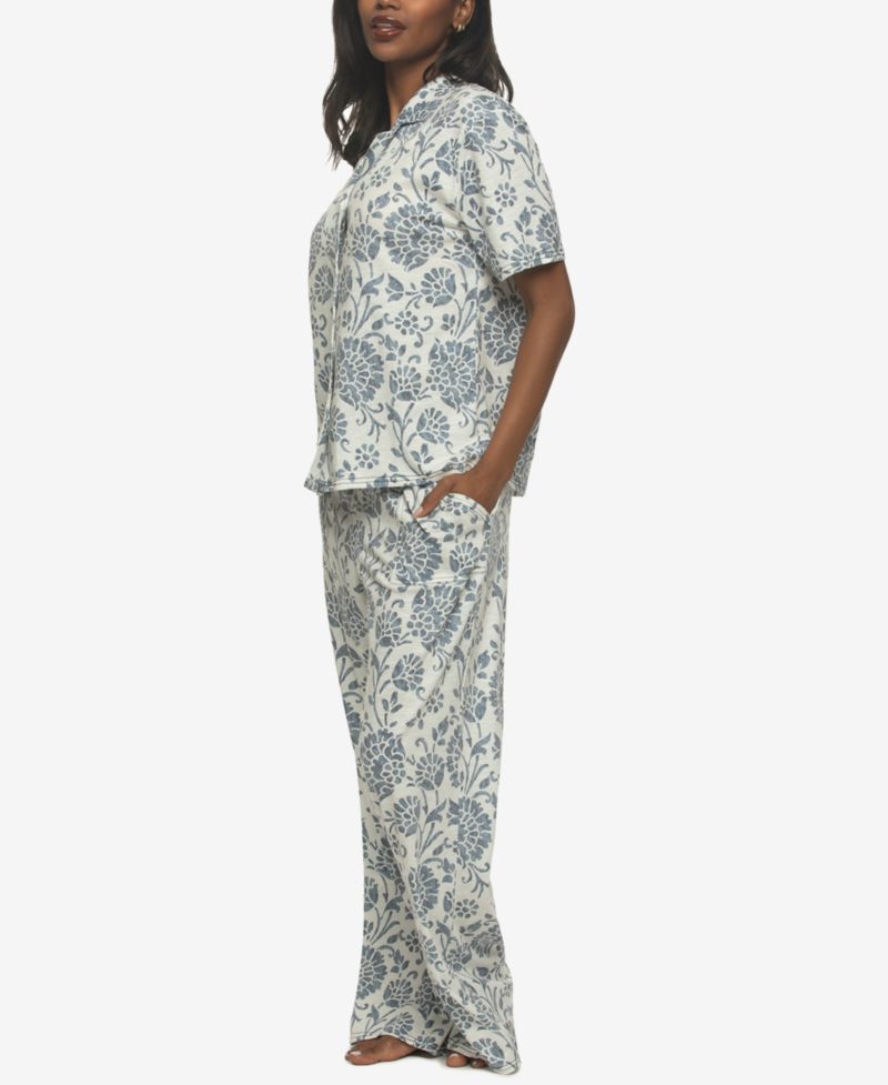 Women's Josephine Notched Collared Shirt and Pants Pajama Set Style