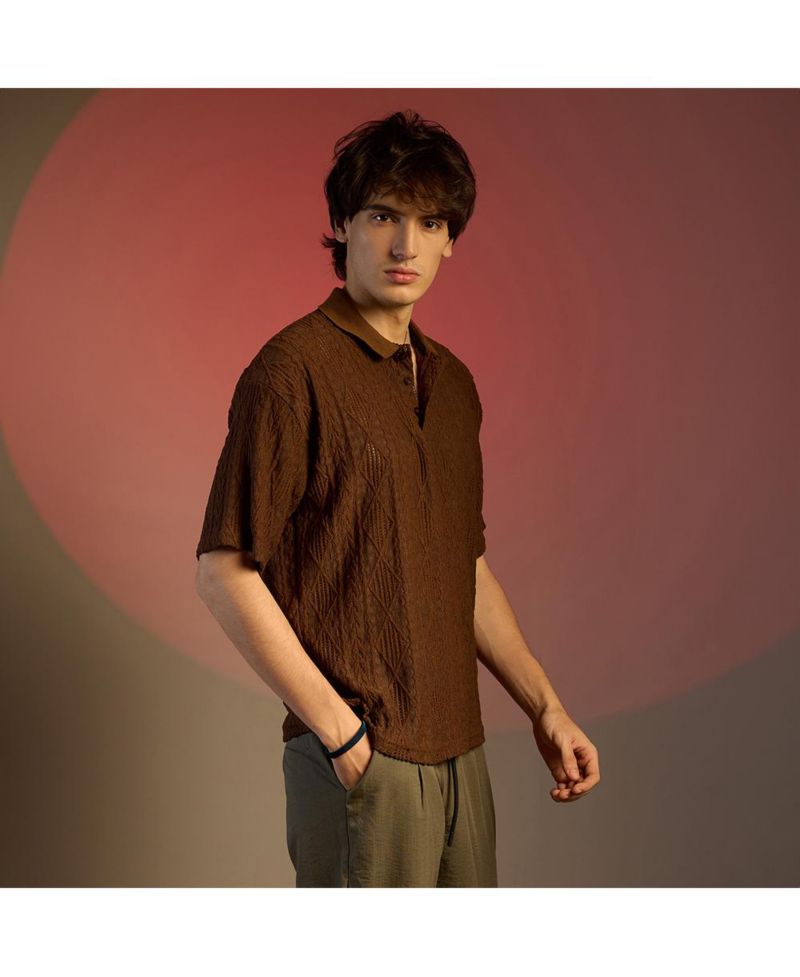 Men's Chocolate Brown Argyle Oversized T-Shirt