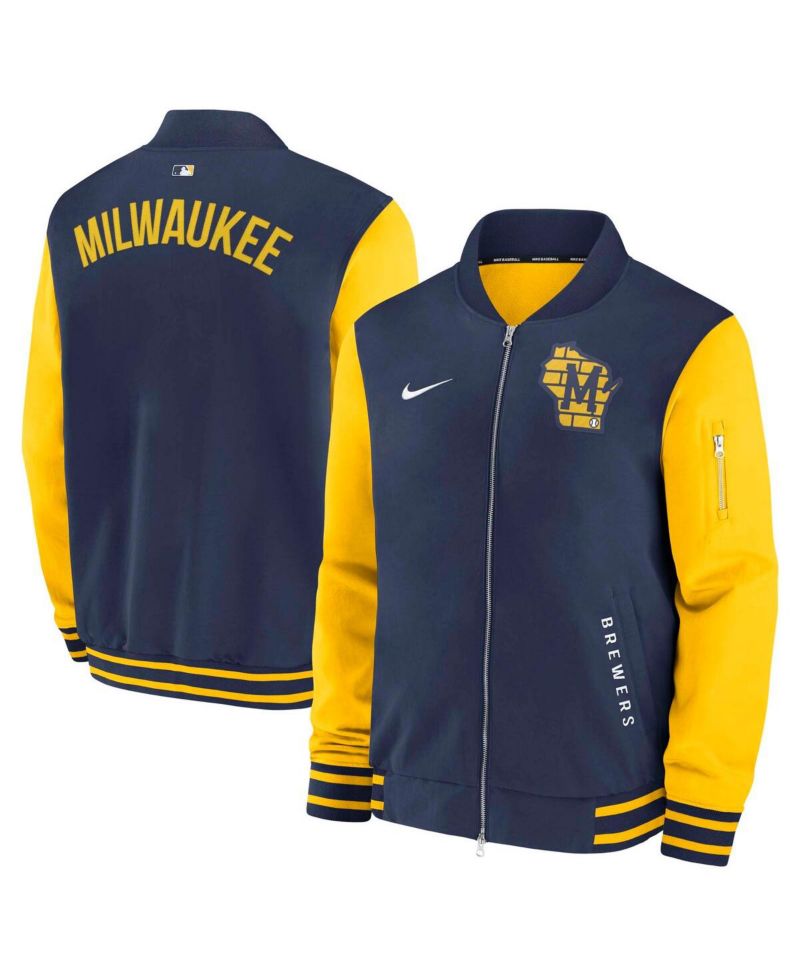 Men's Navy/Gold Milwaukee Brewers Authentic Collection Dugout Full-Zip Bomber Jacket