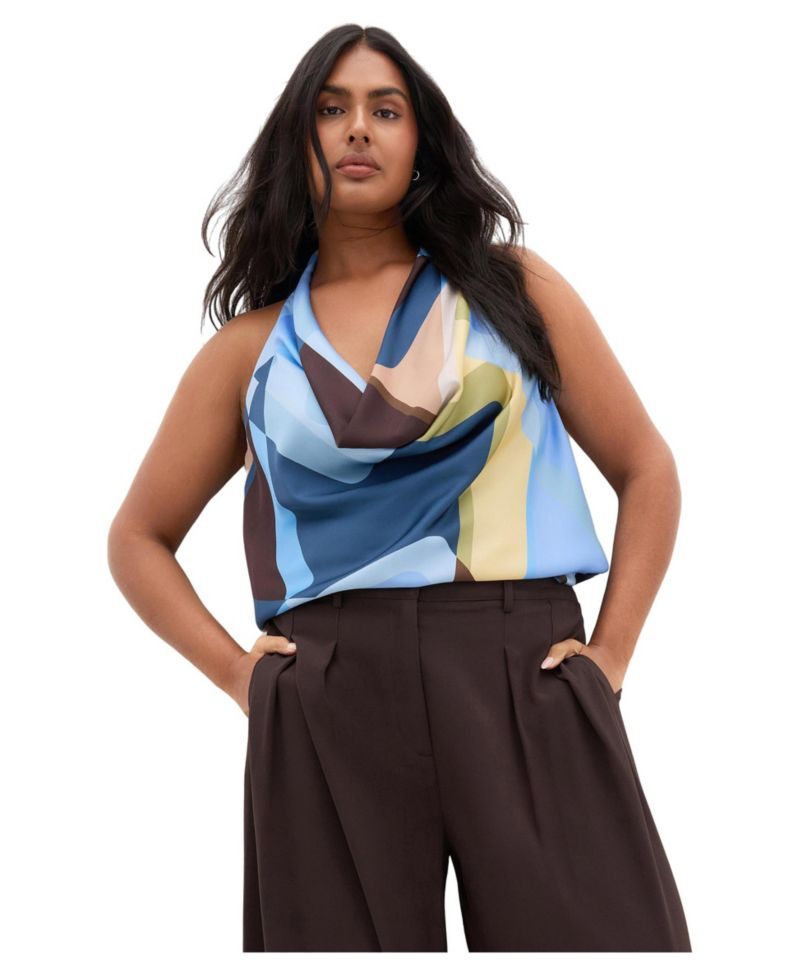 Plus Size Chloe Abstract Print Cowl Neck Top