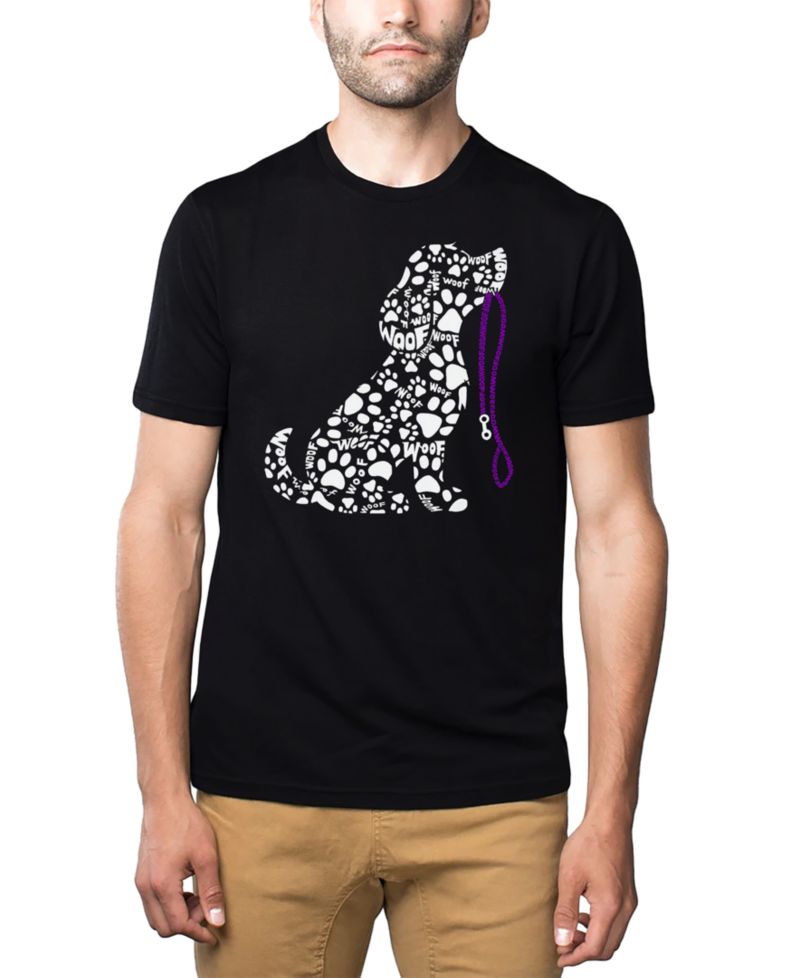 Men's Dog Leash Word Art Cotton and Polyester Blend T-Shirt