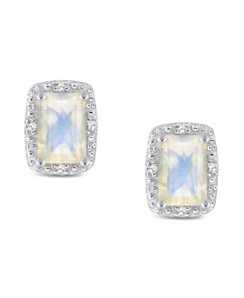 Gemstone and Diamond Accent Stud Earrings in Sterling Silver
