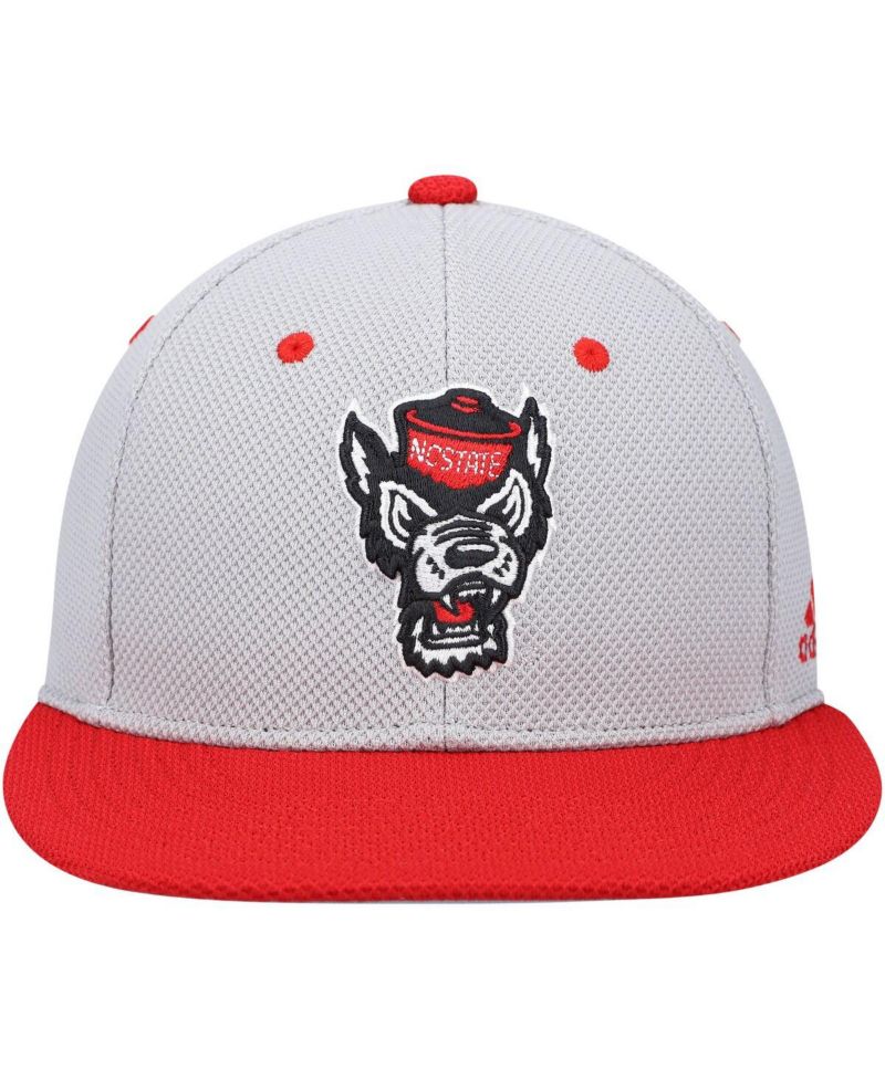 Men's Gray and Red NC State Wolfpack On-Field Baseball Fitted Hat