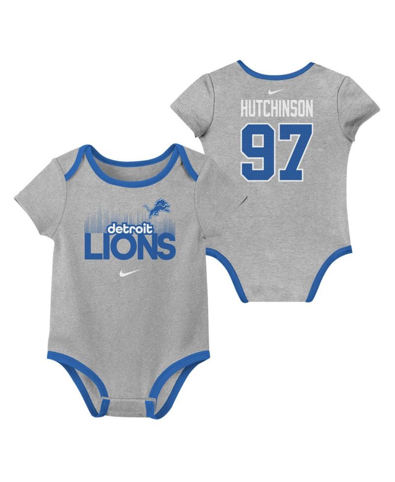 Baby Boys and Girls Aidan Hutchinson Detroit Lions Name & Number 3-Pack Bodysuit Set