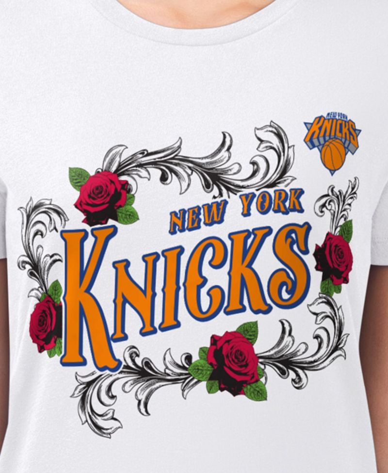 Women's White New York Knicks Super-Slim Fit Lightweight Roses Crew Neck T-Shirt