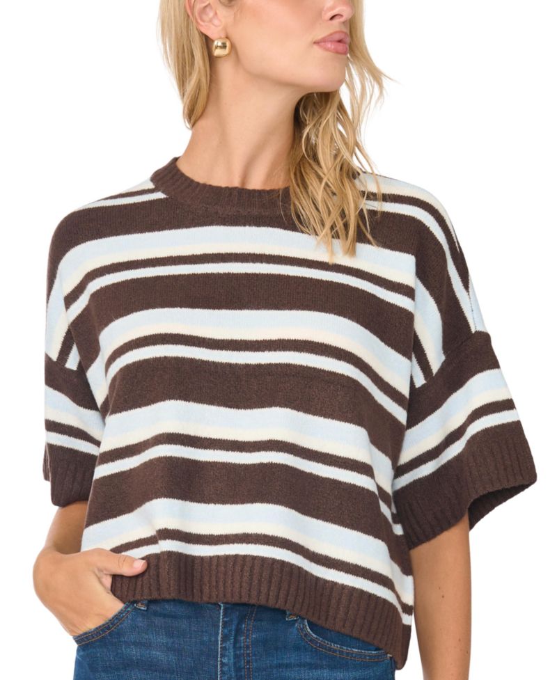Women's 3/4-Sleeve Oversized Exposed-Seam Crewneck Sweater