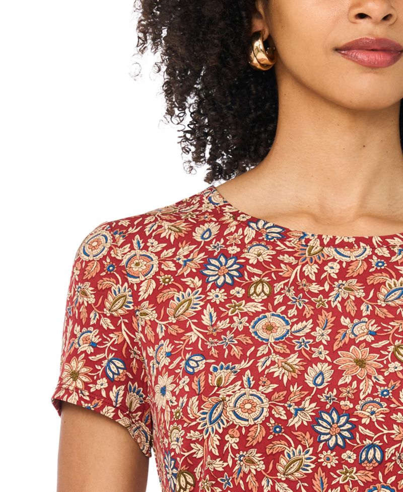 Women's Keyhole Back Floral Crewneck T-Shirt