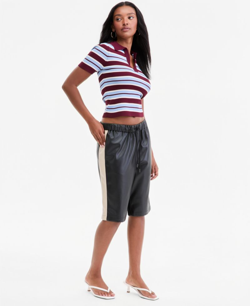 Women's Faux-Leather Side-Stripe Bermuda Shorts