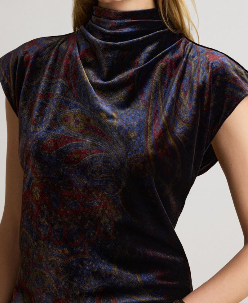 Women's Paisley-Print Velvet Mockneck Blouse