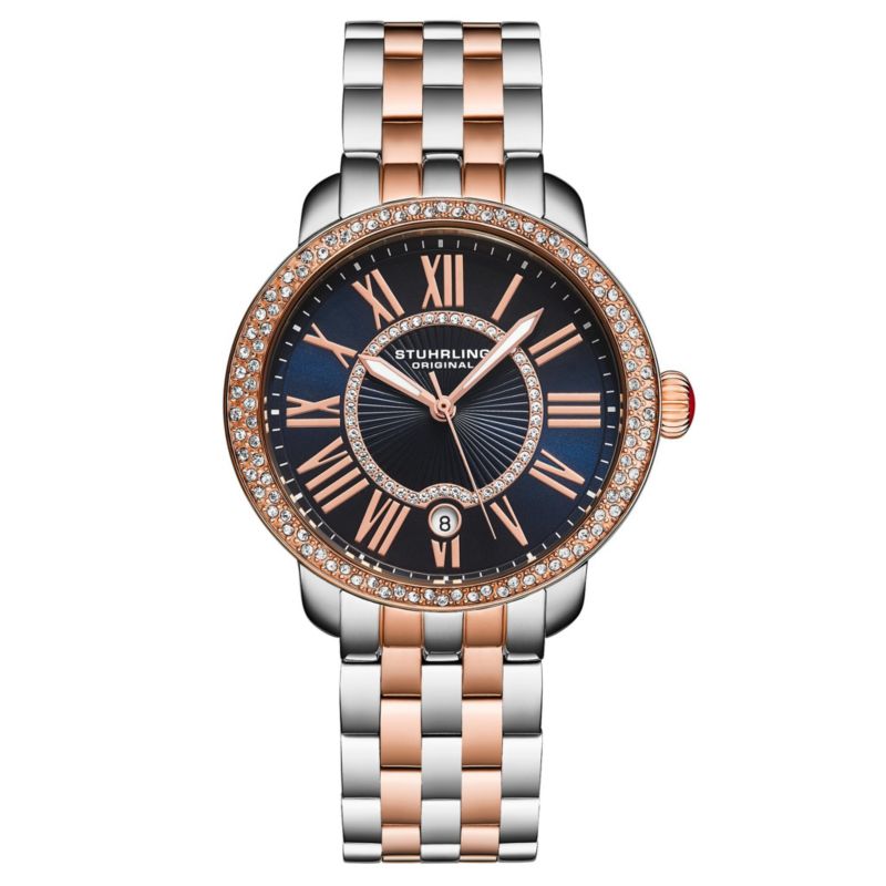 Celestia 4080 Women s Quartz 38mm Watch with Swarovski Crystal Bezel, Roman Numeral Sunray Dial and Stainless Steel Bracelet