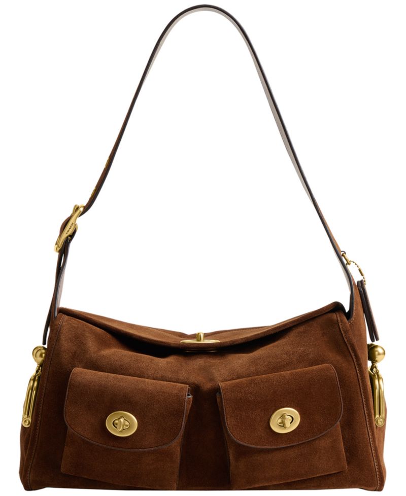 Haversack Large Suede Turnlock Shoulder Bag